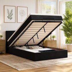 Black King Single Ottoman Bed with Pocket Spring Mattress