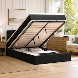Black King Single Ottoman Bed with Hydraulic Storage