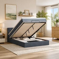 Queen Ottoman Bed with Pocket Spring Mattress and LED Lights