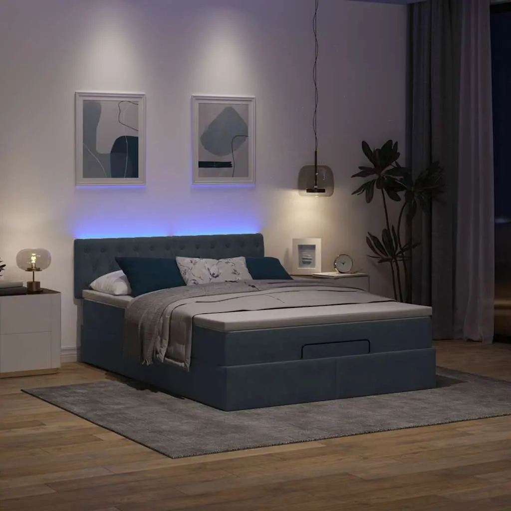 Queen Velvet Ottoman Bed with Pocket Spring Mattress Hydraulic Lift Storage Grey