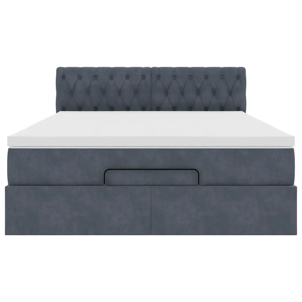 Queen Velvet Ottoman Bed with Pocket Spring Mattress Hydraulic Lift Storage Grey