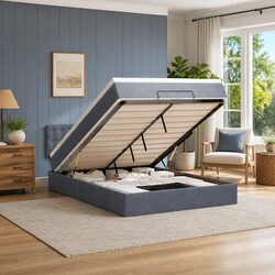 Ottoman Bed in Grey Velvet with Pocket Spring Mattress