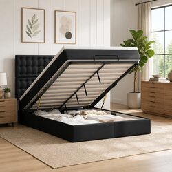 Modern Queen Ottoman Bed Frame with Storage and Mattress
