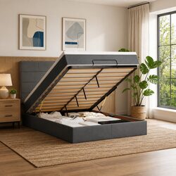 Double Grey Ottoman Bed with Pocket Spring Mattress and Storage