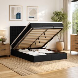 Double Ottoman Bed with Pocket Spring Mattress and Storage
