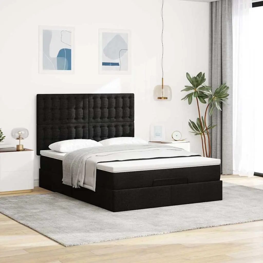 Double Ottoman Bed with Pocket Spring Mattress Storage Black Fabric