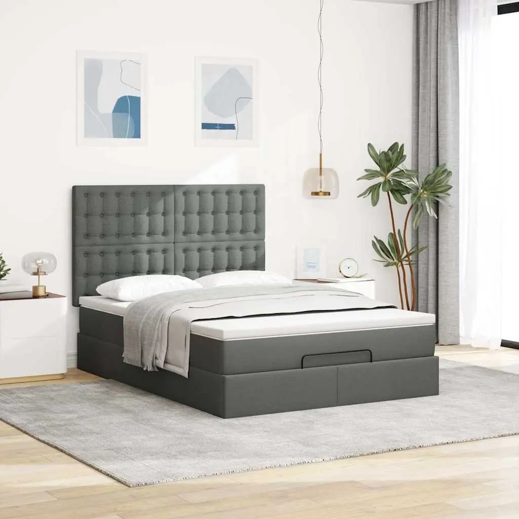 Ottoman Bed with Mattress Hydraulic Lift Storage Queen Size Grey Fabric