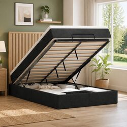 Black Fabric Ottoman Bed with Mattress – King Single Size