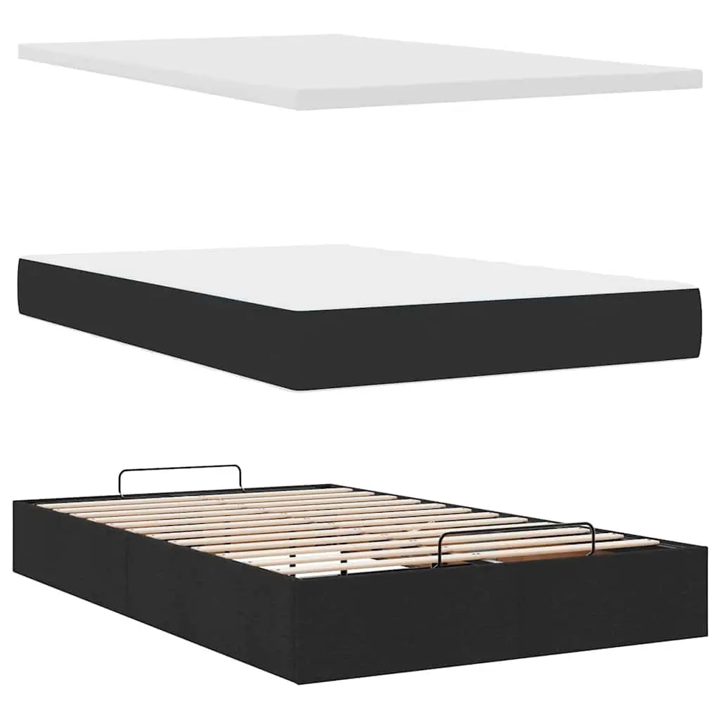 King Single Ottoman Bed Black Fabric with Pocket Spring Mattress and Hydraulic Lift Storage