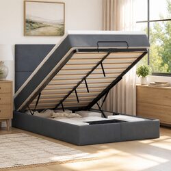King Single Ottoman Bed Storage Frame with Pocket Spring Mattress
