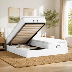 Grey Velvet Ottoman Bed King Single with Pocket Spring Mattresses