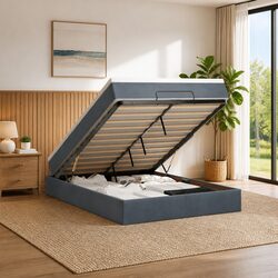 Stylish Queen Ottoman Bed with Velvet Upholstery