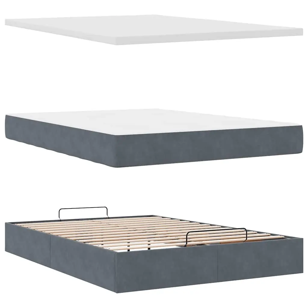 Queen Ottoman Storage Bed with Pocket Spring Mattress Grey Velvet Upholstery