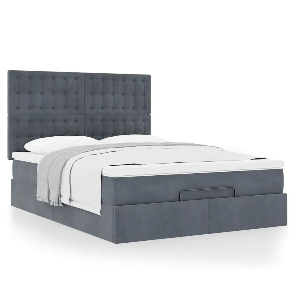 Double Ottoman Bed Grey Velvet with Hydraulic Lift Storage and Pocket Spring Mattress
