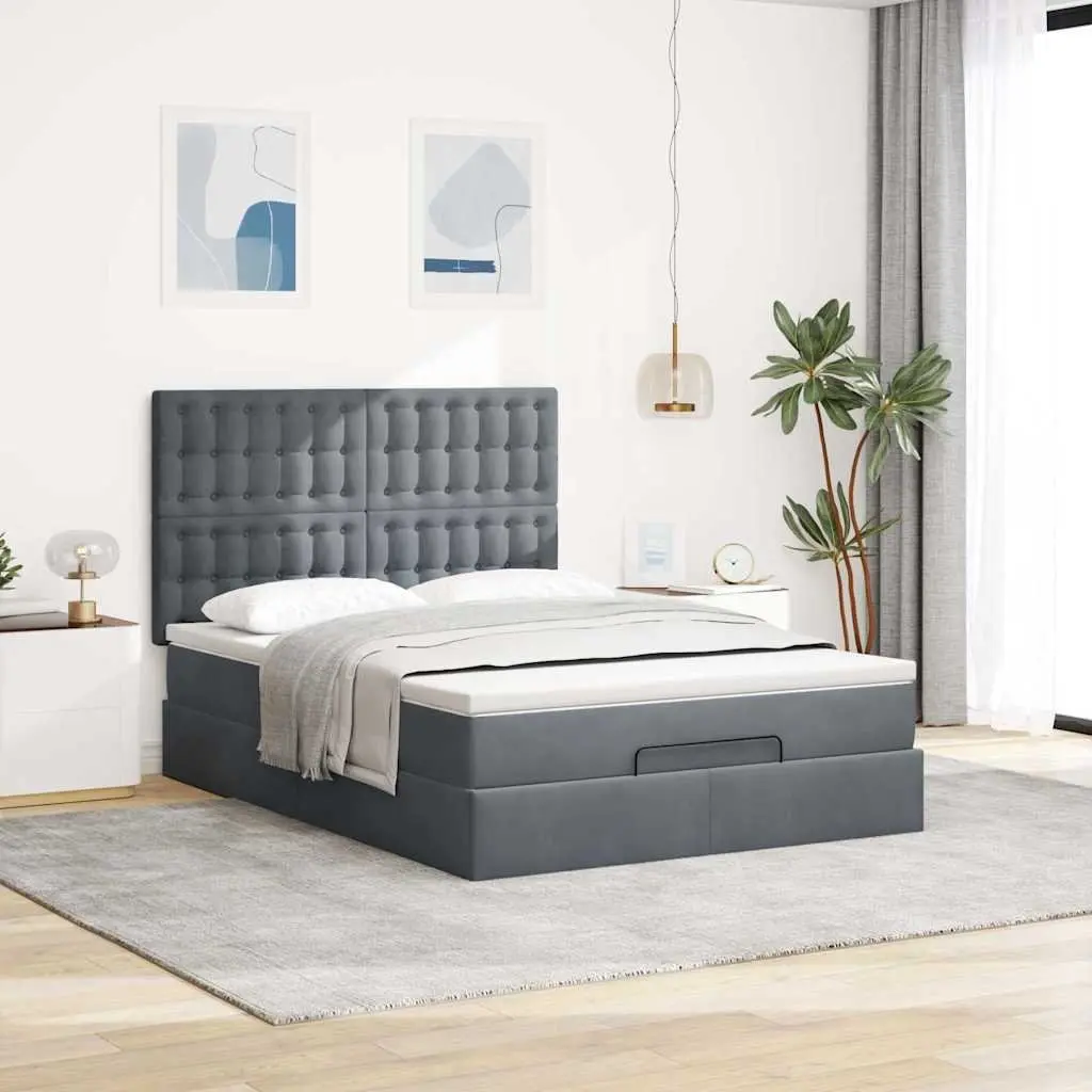 Double Ottoman Bed Grey Velvet with Hydraulic Lift Storage and Pocket Spring Mattress