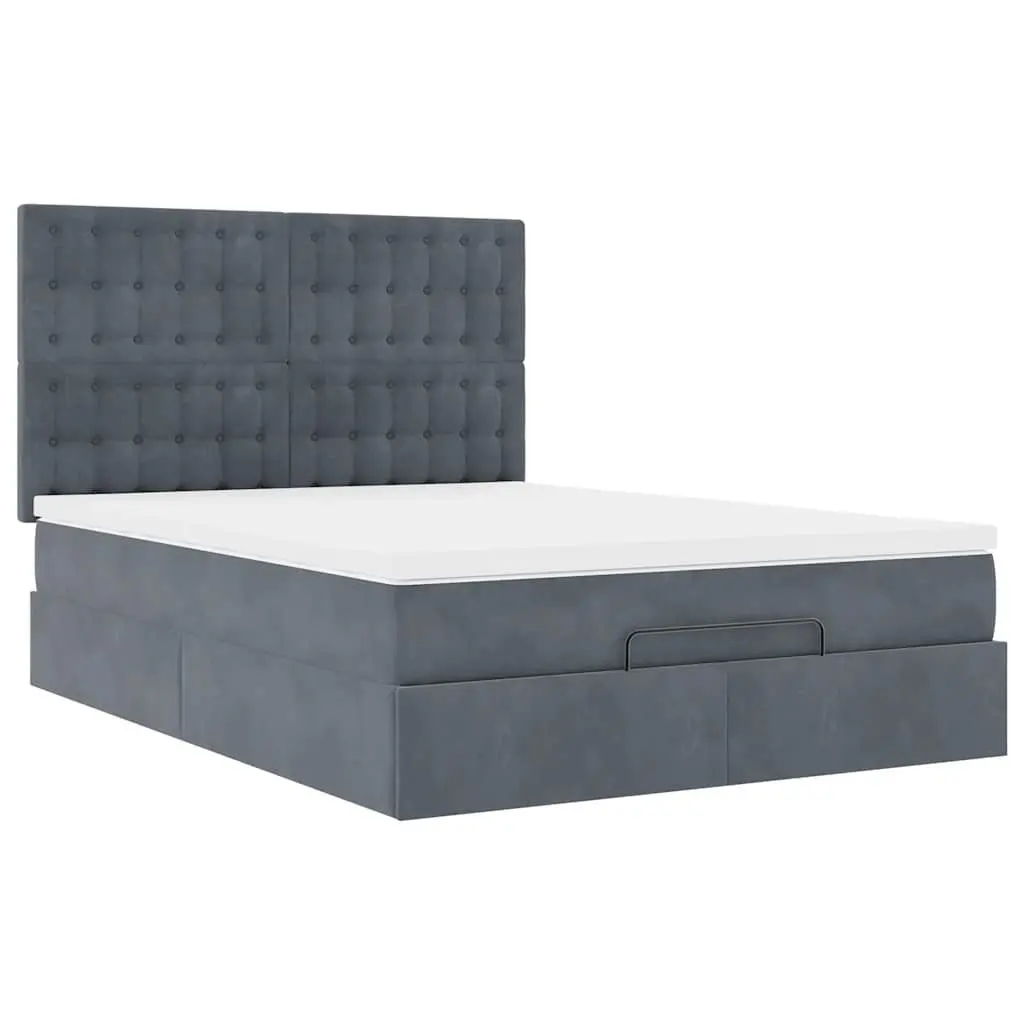 Double Ottoman Bed Grey Velvet with Hydraulic Lift Storage and Pocket Spring Mattress