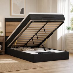 King Single Ottoman Bed in Black Velvet with Pocket Spring Mattress