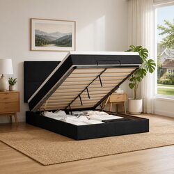 Ottoman Bed with Storage and Pocket Spring Mattress in Black