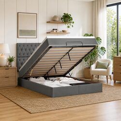Double Ottoman Bed with Pocket Spring Mattress and LED Lights