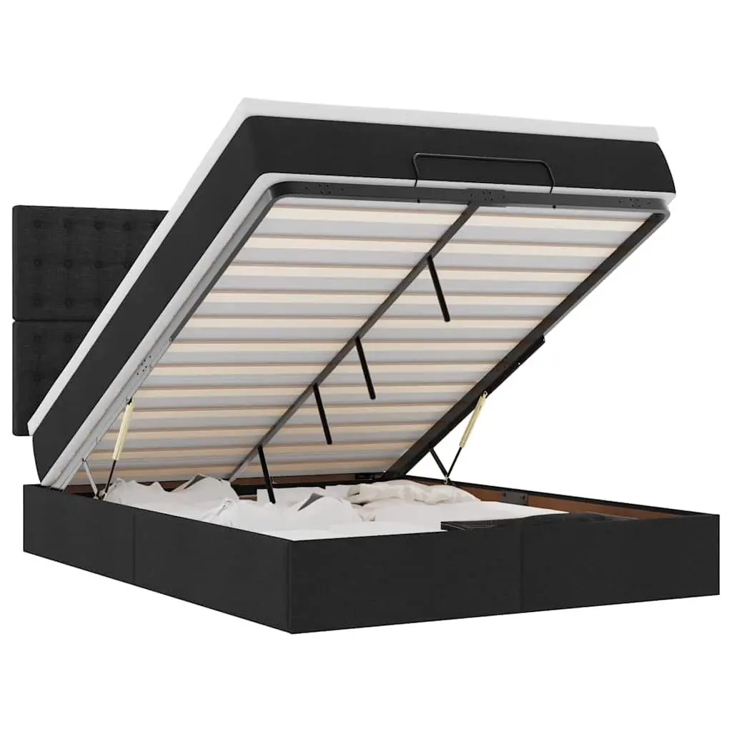 Ottoman Bed with Pocket Spring Mattress Storage Double Black Fabric