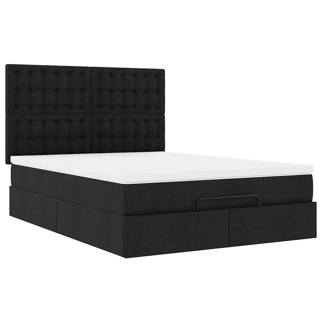 Ottoman Bed with Pocket Spring Mattress Storage Double Black Fabric