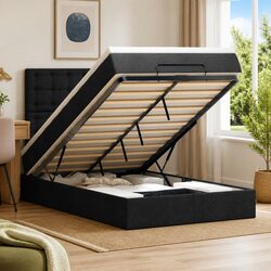 Black King Single Ottoman Bed with Pocket Spring Mattress