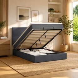 Double Ottoman Bed with Pocket Spring Mattresses and LED Lighting