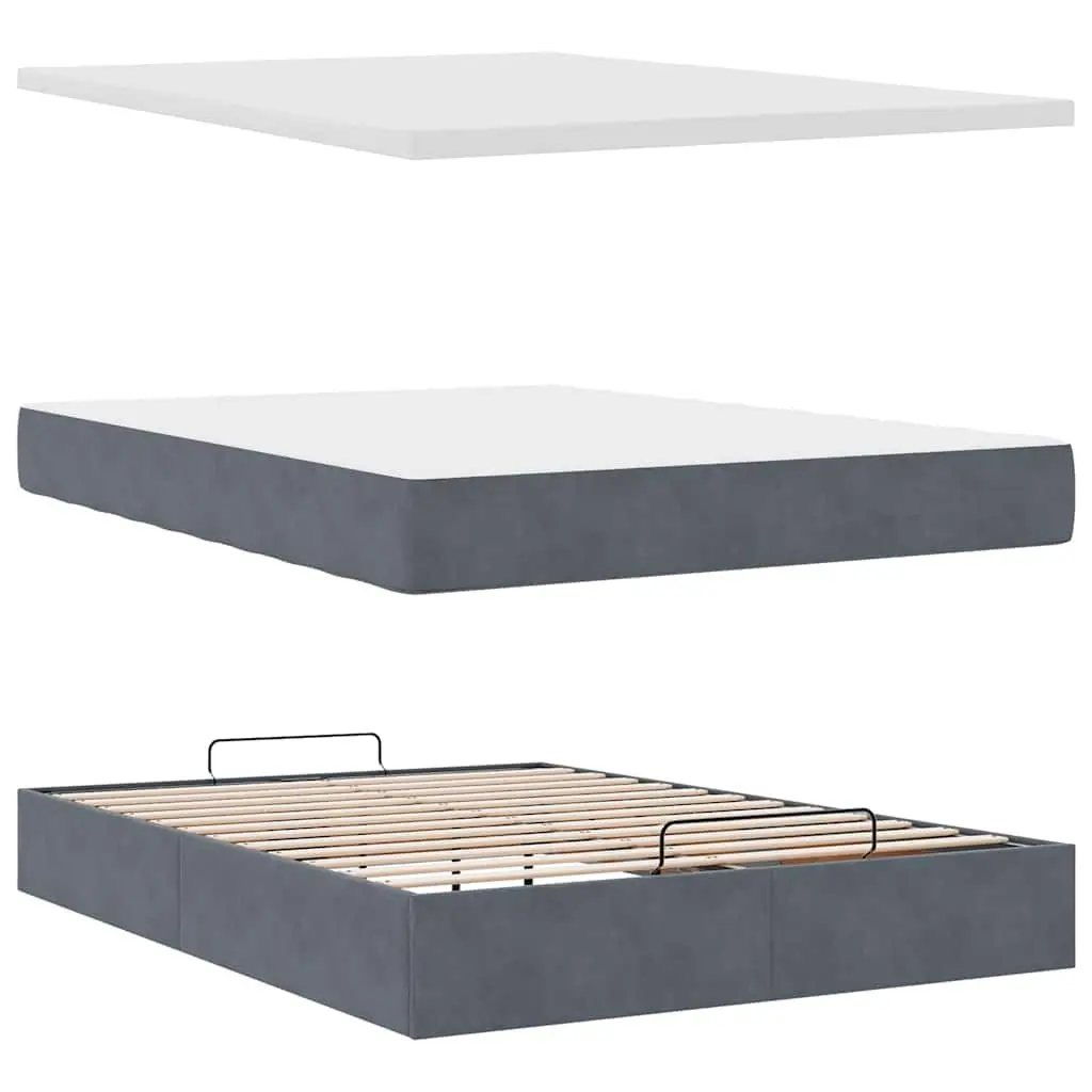 Ottoman Bed with Pocket Spring Mattress Hydraulic Storage Grey Double Velvet