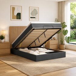 Queen Ottoman Bed Frame with Pocket Spring and LED Lights