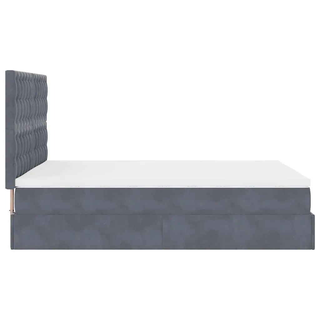 Queen Ottoman Bed with Hydraulic Lift Storage Grey Velvet Pocket Spring Mattress Topper and LED Lighting