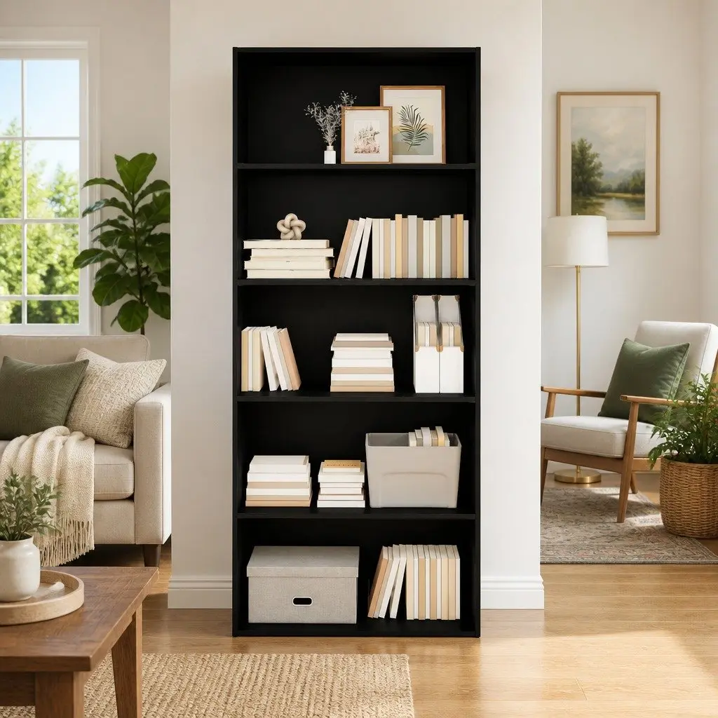 Book Cabinet Black Engineered Wood 80x30x189cm Storage Shelf Room Divider