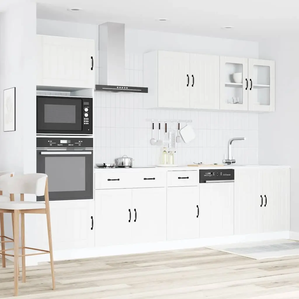 7 Piece Kitchen Cabinet Set Adjustable White Engineered Wood Storage Furniture