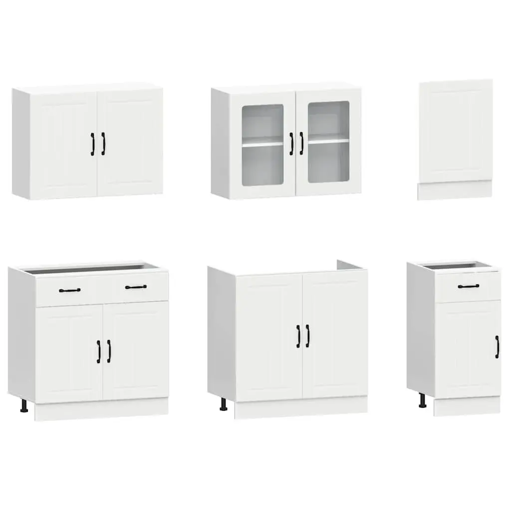 7 Piece Kitchen Cabinet Set Adjustable White Engineered Wood Storage Furniture
