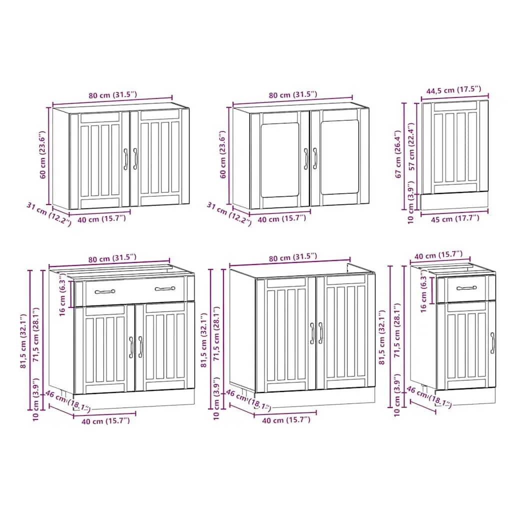 7 Piece Kitchen Cabinet Set Adjustable White Engineered Wood Storage Furniture