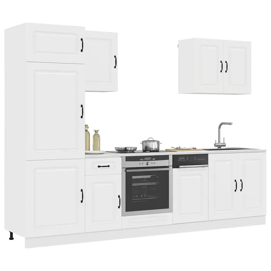 7 Piece White Engineered Wood Kitchen Cabinet Set with Storage Compartments for Organized Kitchen Space