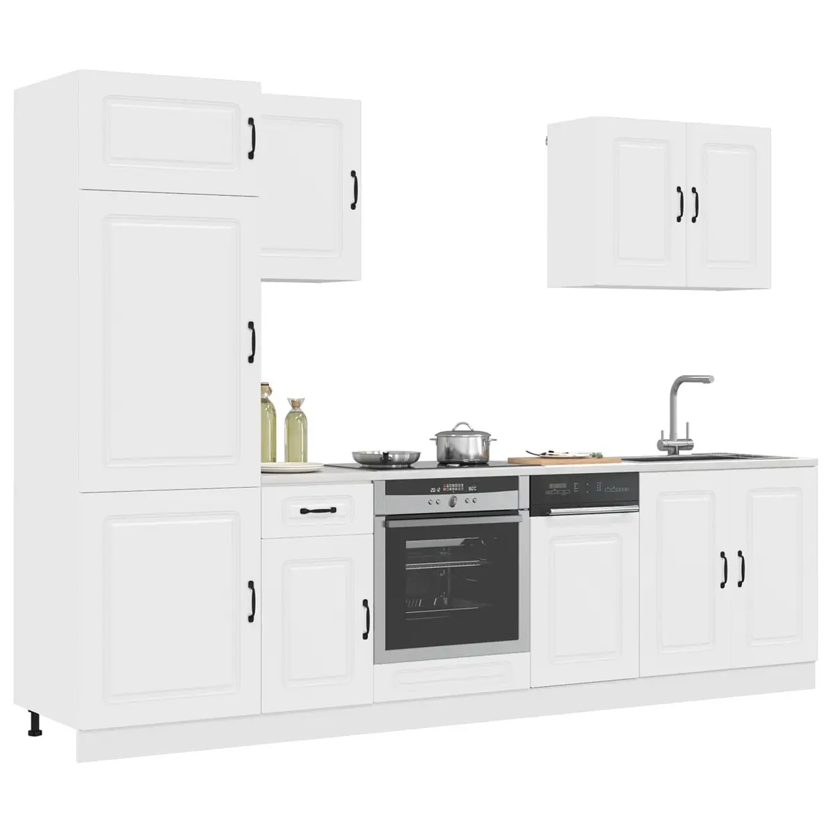 7 Piece White Engineered Wood Kitchen Cabinet Set with Storage Compartments for Organized Kitchen Space