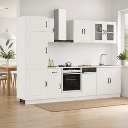8 Piece White Engineered Wood Kitchen Cabinet Set