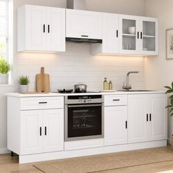 Engineered Wood 8-Piece Kitchen Cabinet Set in White