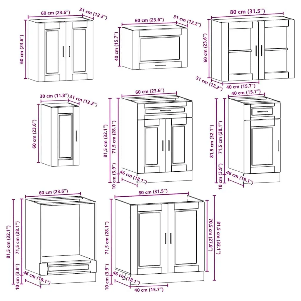 8 Piece Kitchen Cabinet Set White High Gloss Engineered Wood Storage