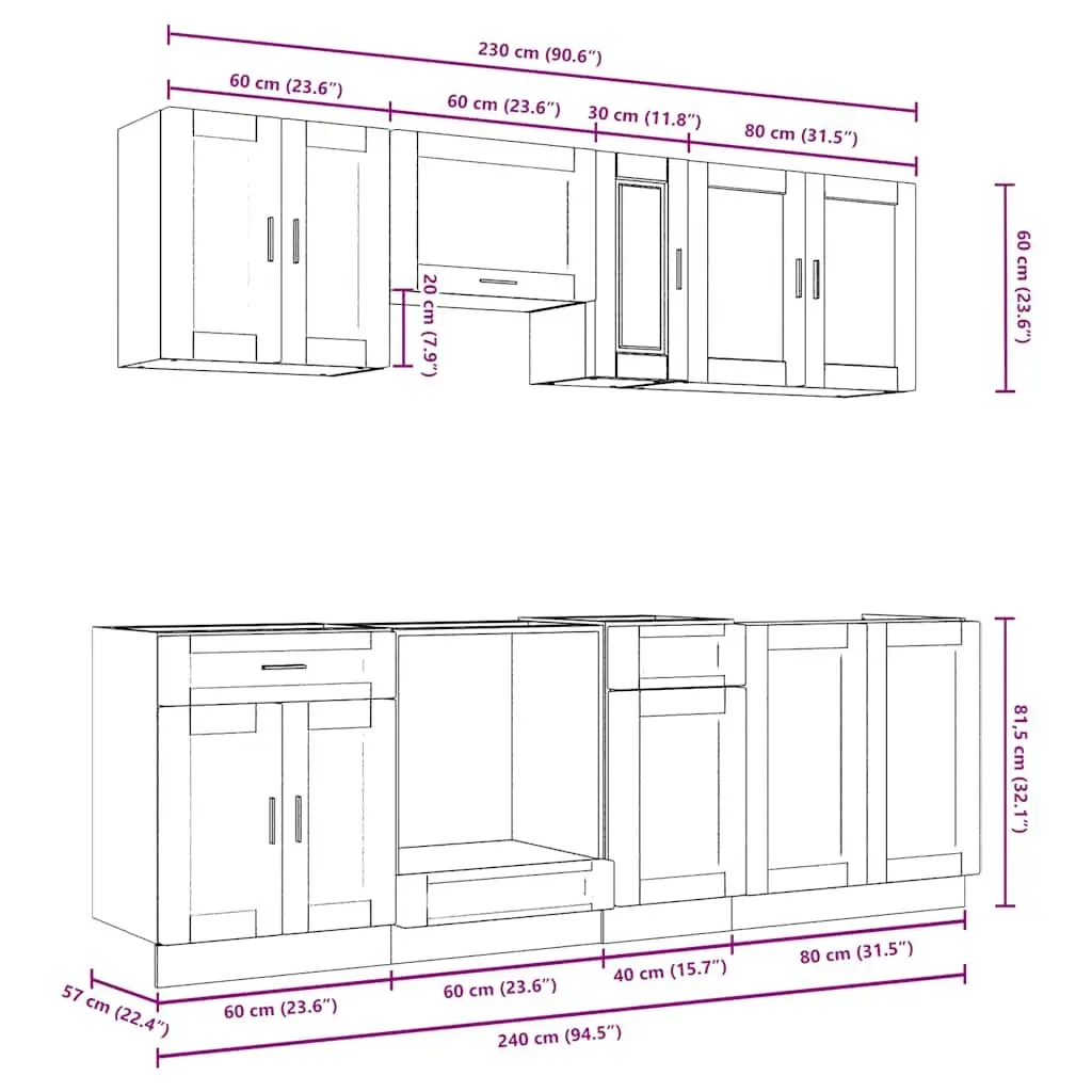 8 Piece Kitchen Cabinet Set White High Gloss Engineered Wood Storage