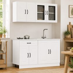 4-Piece Engineered Wood Kitchen Cabinet Set in White