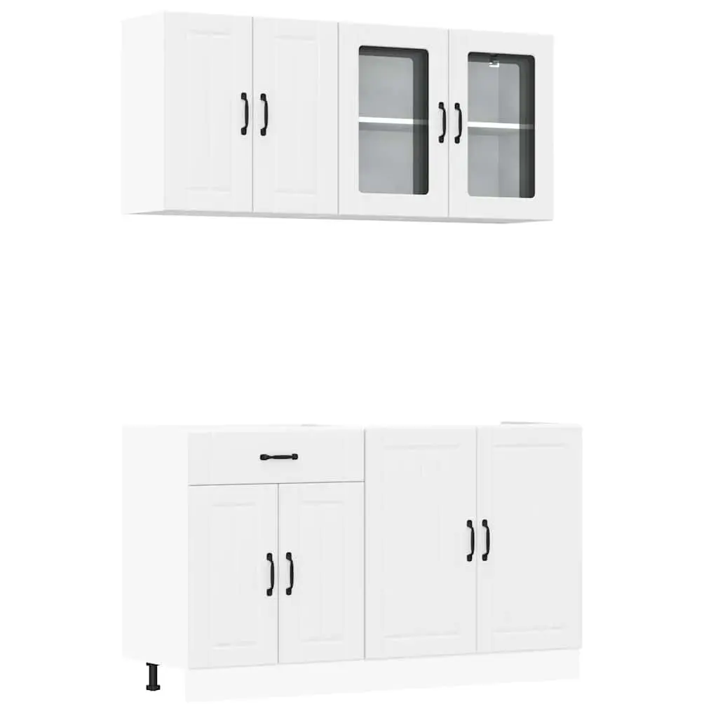 Kitchen Cabinet Set Storage Engineered Wood 4 Piece White