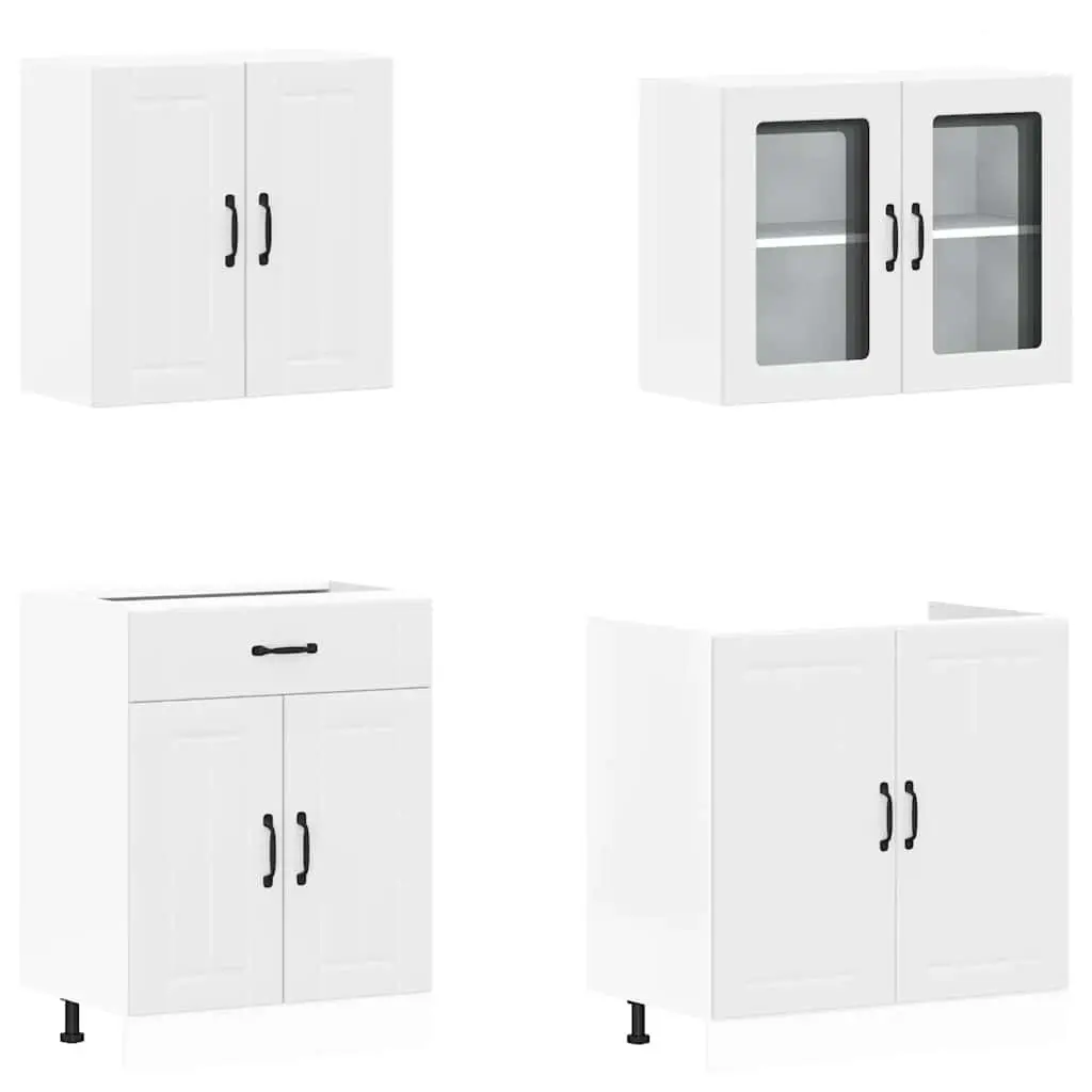 Kitchen Cabinet Set Storage Engineered Wood 4 Piece White