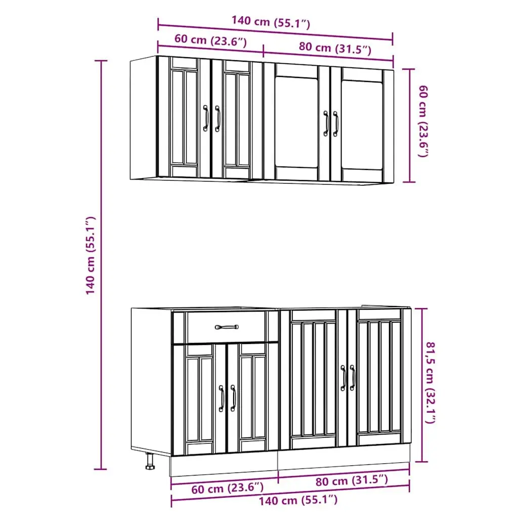 Kitchen Cabinet Set Storage Engineered Wood 4 Piece White