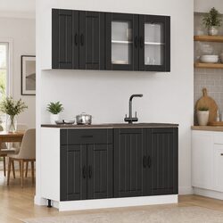 4-Piece Kitchen Cabinet Set in Black Engineered Wood