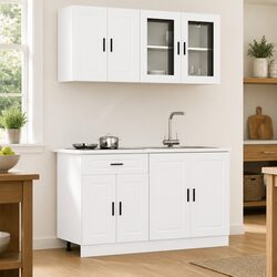 4 Piece Engineered Wood Kitchen Cabinet Set in White