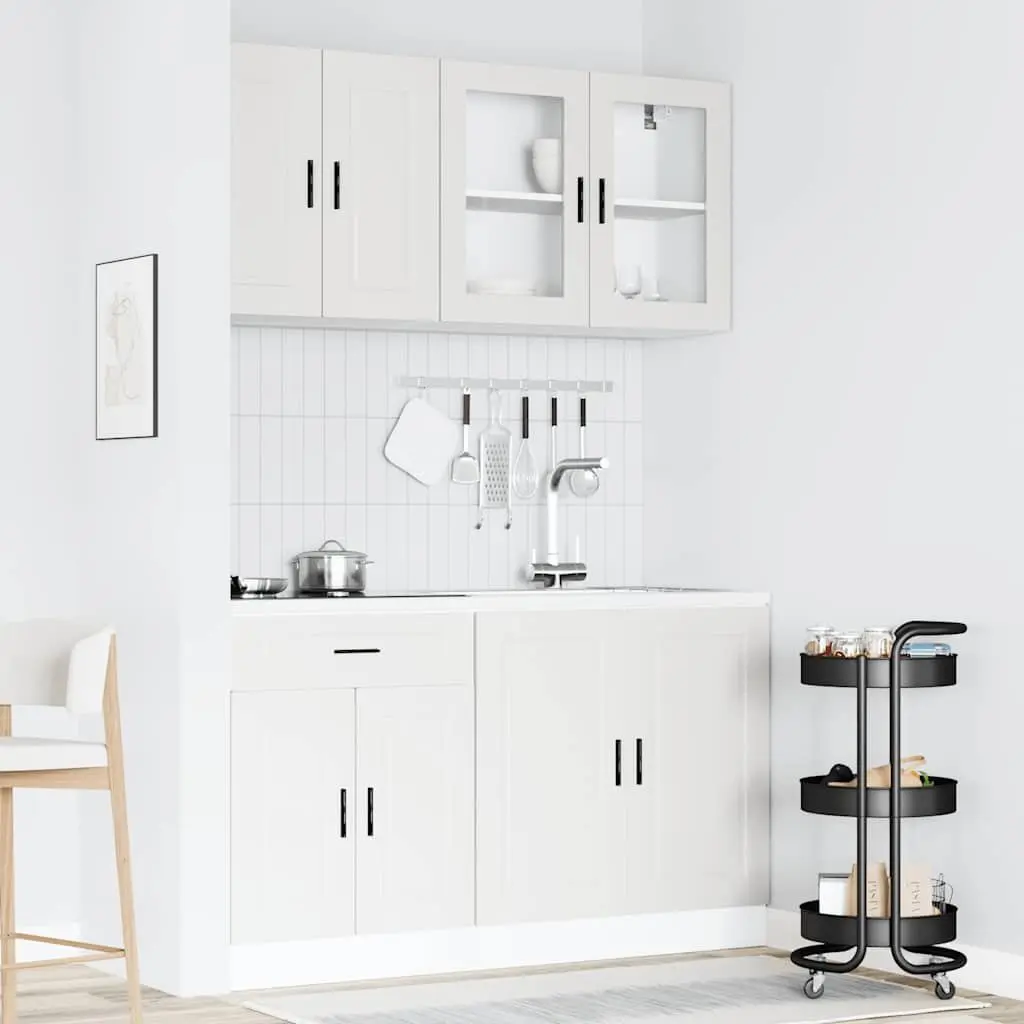 4 Piece Kitchen Cabinet Set Adjustable Feet White Engineered Wood