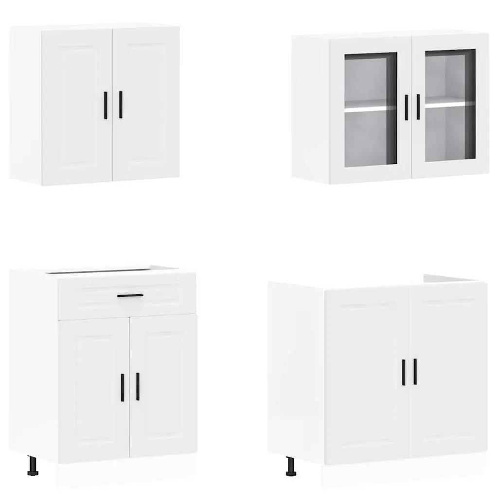 4 Piece Kitchen Cabinet Set Adjustable Feet White Engineered Wood