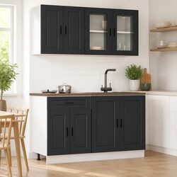 4-Piece Black Kitchen Cabinet Set with Engineered Wood
