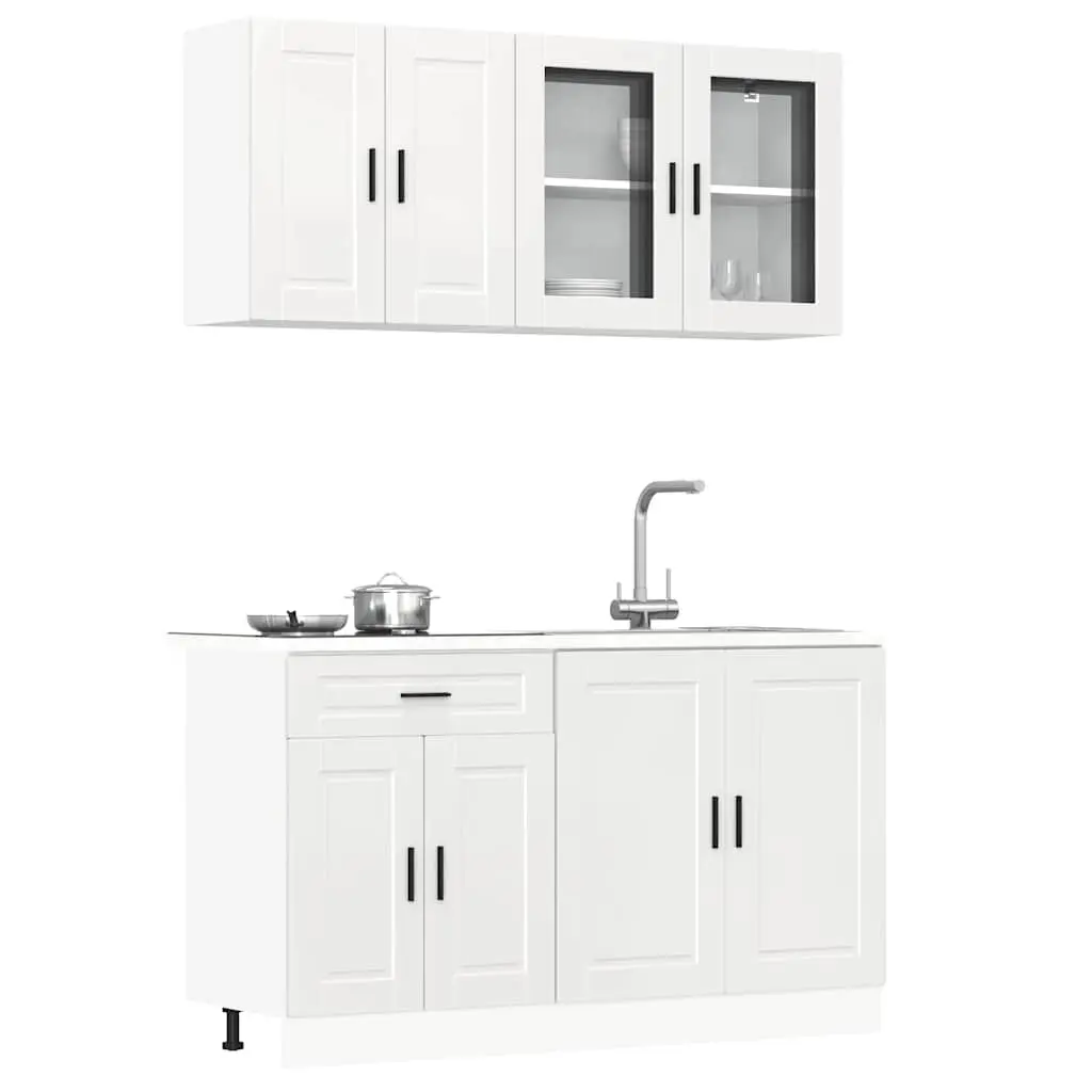 4 Piece Kitchen Cabinet Set White High Gloss Engineered Wood Storage Cupboard